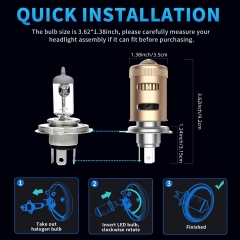 H4 LED Headlight Bulb Motorcycle, 55W 19800 Lumens Extremely Bright 9003 HB2 LED Headlights for Motorbike, 6500K Cool White High/Low Beam CSP Chips Conversion Kit, Plug N Play