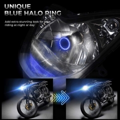H4 LED Motorcycle Headlight Bulb w/Angel Eye DRL 9003 HS1 Hi/Lo Beam 6400LM Conversion Kit (1 Pack, 6000K White)