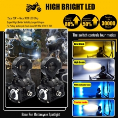 Motorcycle LED Fog Driving Lights,4 Fuctions 3 Colors All-in-One,White/High Beam,Amerb/Low Beam,Ice Blue/DRL,Strobe/Warning Spot Light kits with Switch for Motorcycle ATV SUVs e-Bike Tractor Boat