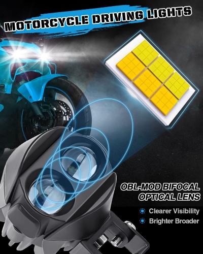 Tsialee Motorcycle Fog Lights 60W 18000LM 5 Modes Strobe LED Driving Spotlight Auxiliary with Amber White Dual Color Offroad Aux Light Plug and Play Wiring Harness Kit and 2 Mounting Brackets