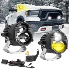 LED Auxiliary Fog Driving Light with Remote Switch, 100W Amber White Dual Color Spotlights 6FT Waterproof Wiring Harness Kit for Truck SUV JP Car