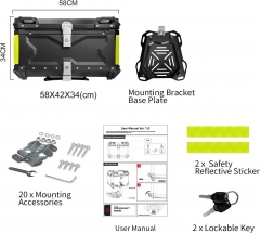 65L Motorcycle Top Case, Universal Aluminum motorcycle Tail Box with Security Lock motorcycle trunk box with Back Cushion Waterproof Motorcycle Top Box for Helmet Luggage