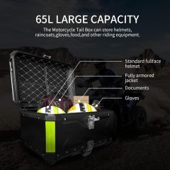 65L Motorcycle Top Case, Universal Aluminum motorcycle Tail Box with Security Lock motorcycle trunk box with Back Cushion Waterproof Motorcycle Top Box for Helmet Luggage
