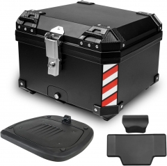 Upgraded 45L Motorcycle Top Case, Universal Motorbike Tail Box with Security Lock and Back Cushion, Waterproof Motorcycle Top Box with Bracket Base Plate