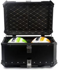 65L Motorcycle Top Case, Universal Aluminum motorcycle Tail Box with Security Lock motorcycle trunk box with Back Cushion Waterproof Motorcycle Top Box for Helmet Luggage
