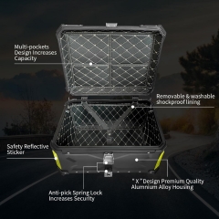 65L Motorcycle Top Case, Universal Aluminum motorcycle Tail Box with Security Lock motorcycle trunk box with Back Cushion Waterproof Motorcycle Top Box for Helmet Luggage