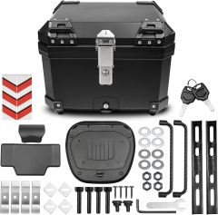 Upgraded 45L Motorcycle Top Case, Universal Motorbike Tail Box with Security Lock and Back Cushion, Waterproof Motorcycle Top Box with Bracket Base Plate