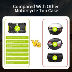 65L Motorcycle Top Case, Universal Aluminum motorcycle Tail Box with Security Lock motorcycle trunk box with Back Cushion Waterproof Motorcycle Top Box for Helmet Luggage