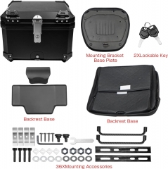 Upgraded 45L Motorcycle Top Case, Universal Motorbike Tail Box with Security Lock and Back Cushion, Waterproof Motorcycle Top Box with Bracket Base Plate