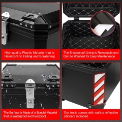 Upgraded 45L Motorcycle Top Case, Universal Motorbike Tail Box with Security Lock and Back Cushion, Waterproof Motorcycle Top Box with Bracket Base Plate