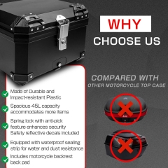Upgraded 45L Motorcycle Top Case, Universal Motorbike Tail Box with Security Lock and Back Cushion, Waterproof Motorcycle Top Box with Bracket Base Plate