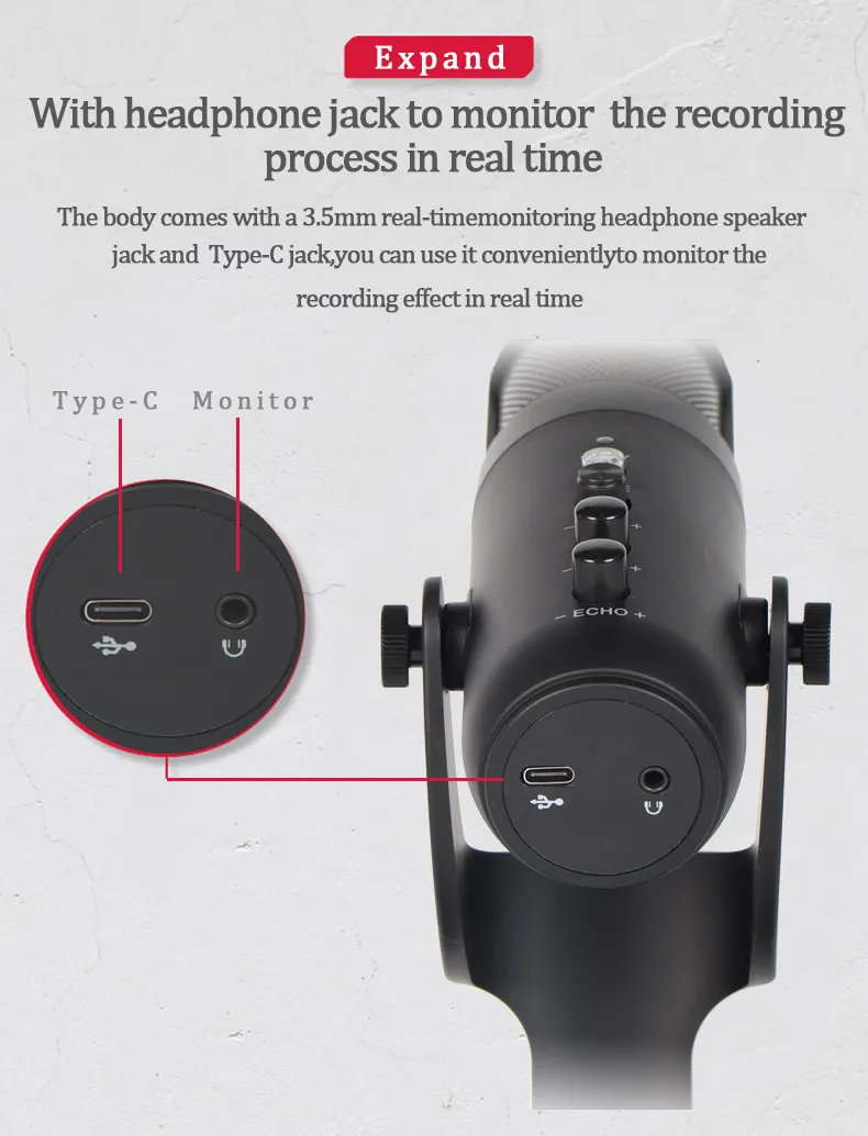 Jmary MC-PW9 RGB Professional USB Microphone for Podcasting with Noise Reduction