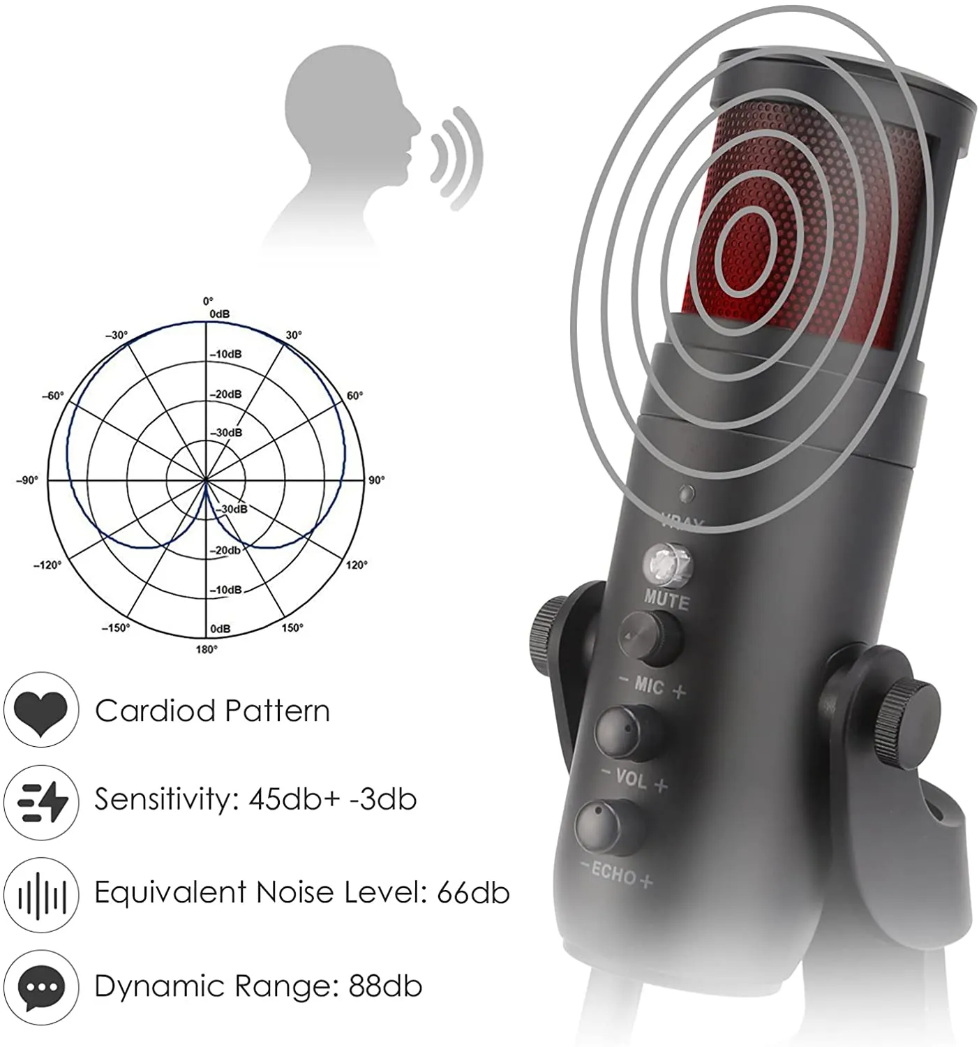 Jmary MC-PW9 RGB Professional USB Microphone for Podcasting with Noise Reduction