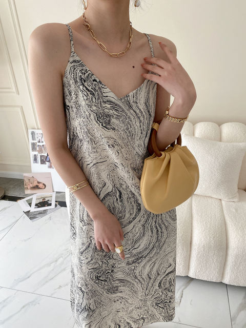 French chiffon marbled  halter dress