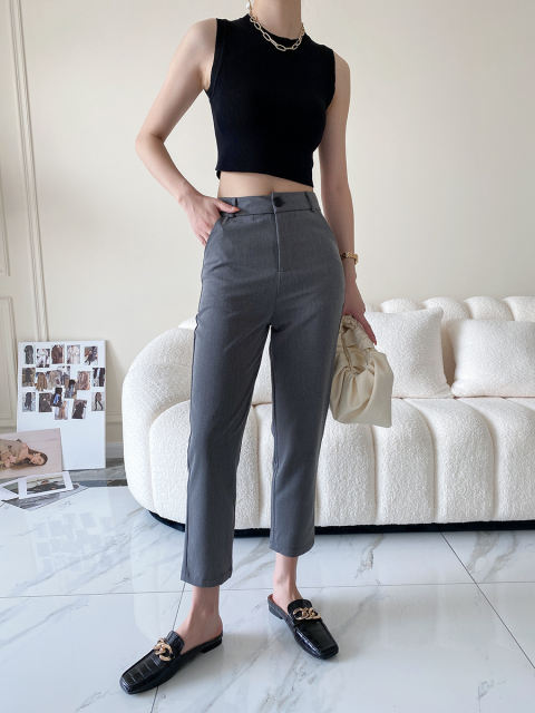 Simple slim fit high waisted cigarette pipe trousers