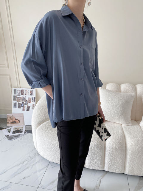 Single-breasted draped long-sleeved shirt