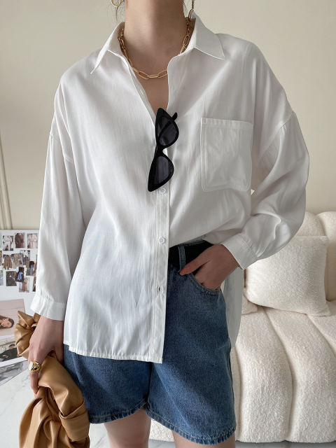 Single-breasted draped long-sleeved shirt