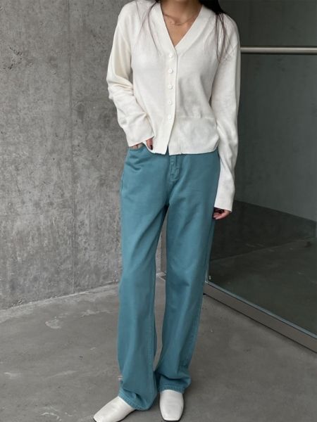 Korean version of high-waisted draped denim