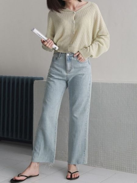 Korean version of slim straight fur-trimmed jeans