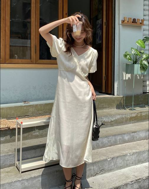 French V-neck casual dress