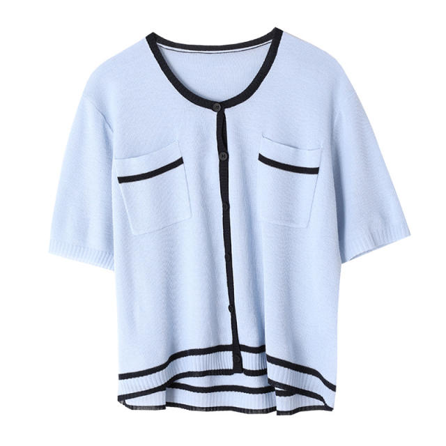 Jennie Style Round neck collar collision color short sleeve jersey