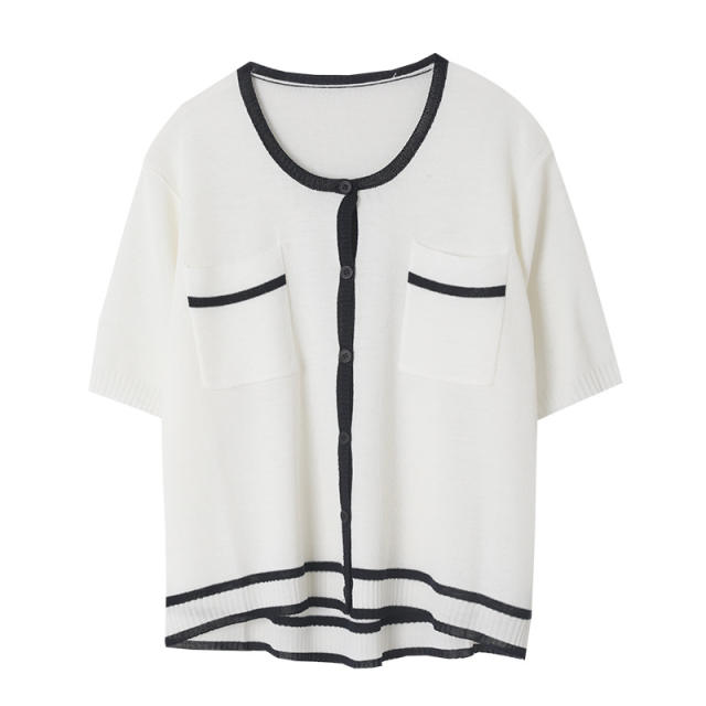 Jennie Style Round neck collar collision color short sleeve jersey