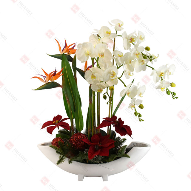 32pcs PEVA orchid,Poinsettia and  Strelitzia with  ceramic pot