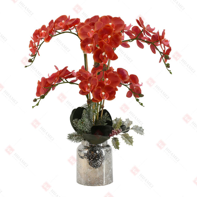 36pcs PEVA orchid  with silver ceramic pot