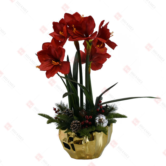 8pcs Narcissus with gold ceramic pot Christmas