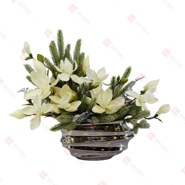7pcs Magnolia with silver electroplated ceramic pot Christmas