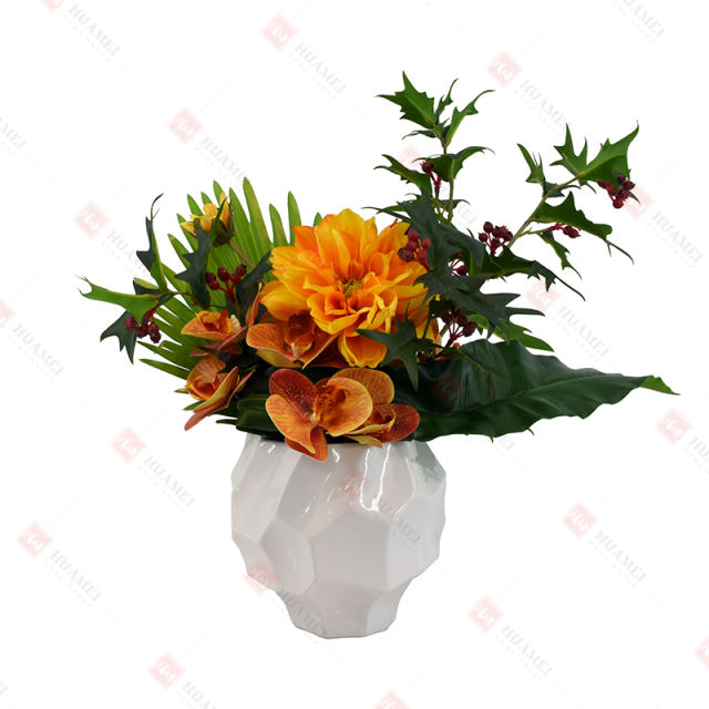 Dahlia and Orchid  with white ceramic pot Christmas