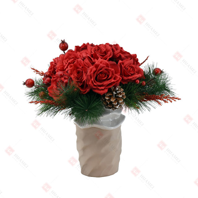 11pcs Roses with  ceramic pot Christmas