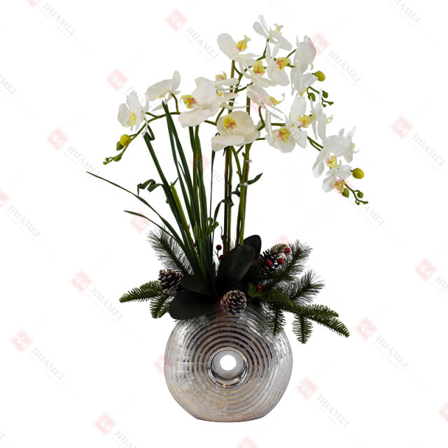 24pcs PEVA orchid  with silver ceramic pot Christmas