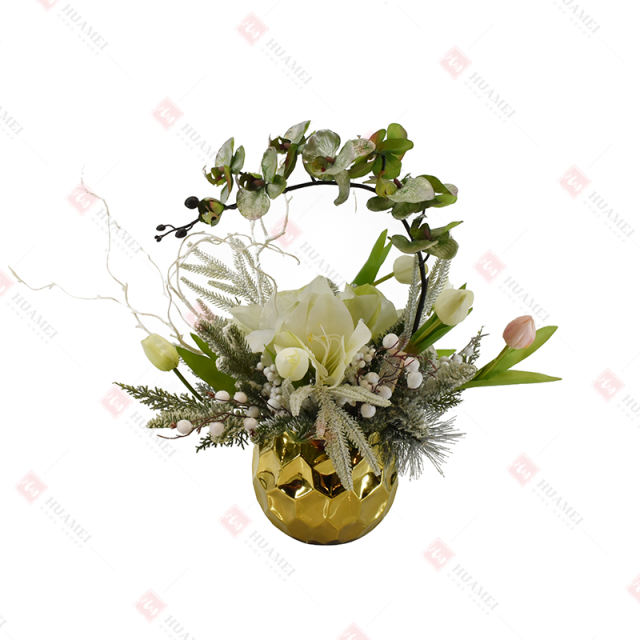 8pcs orchid arragement with gold ceramic Pot Christmas