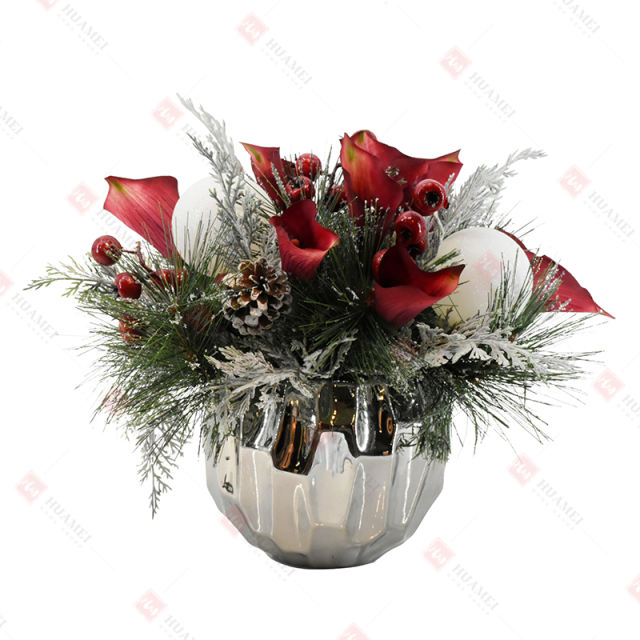 12pcs Calla lily with silver ceramic Pot Christmas