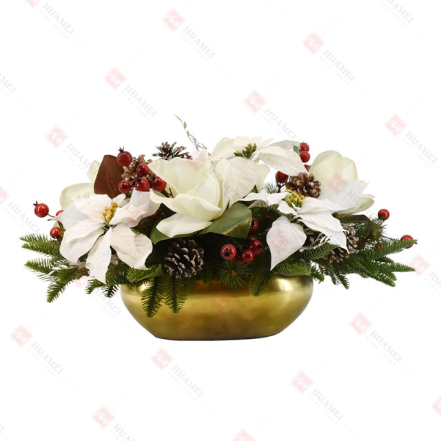 Poinsettia and Magnolia  with gold ceramic pot Christmas