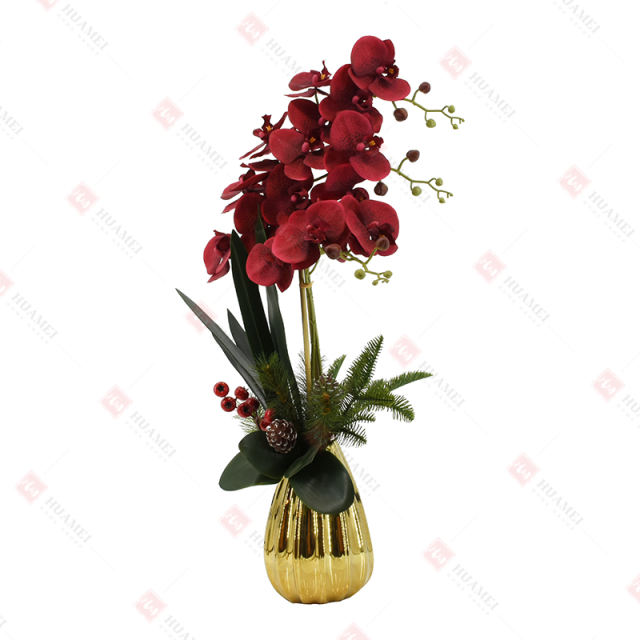 19pcs orchid  with gold ceramic pot Christmas