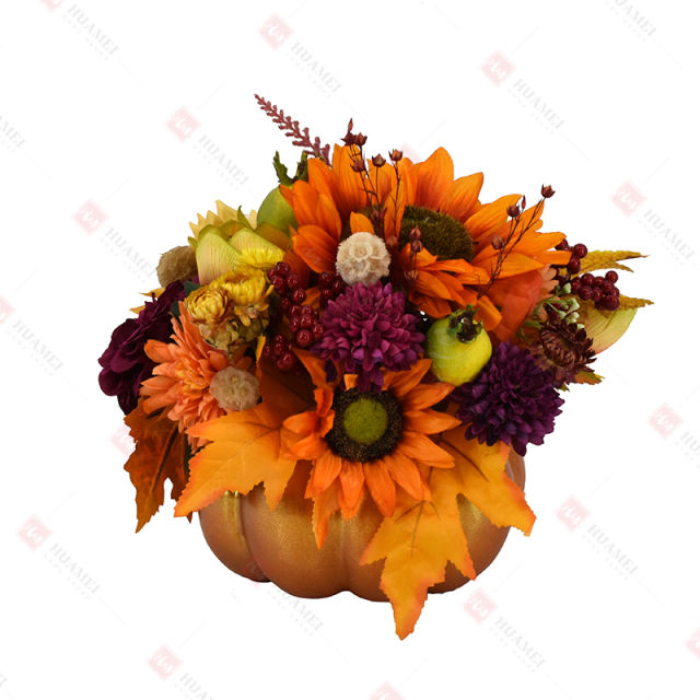 Dahlia and Sunflower with Foam Pumpkin Pot Christmas