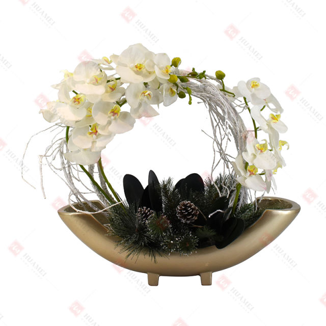 24pcs orchid  with gold polyresin Pot Christmas