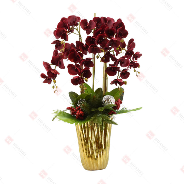 49pcs PEVA orchid  with gold electroplated ceramic pot Christmas