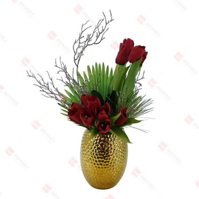 13pcs Tulip with gold ceramic Pot Christmas