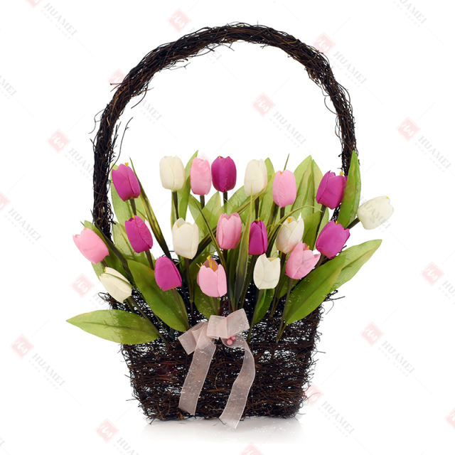 20pcs tulip with natural rattan basket