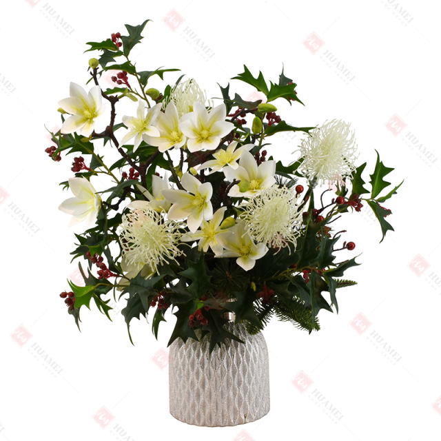 12 pcs Magnolia  with silver ceramic pot Christmas