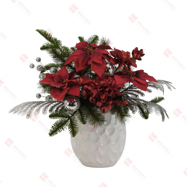 3pcs Poinsettia and 2pcs Dahlia  with  ceramic Pot Christmas