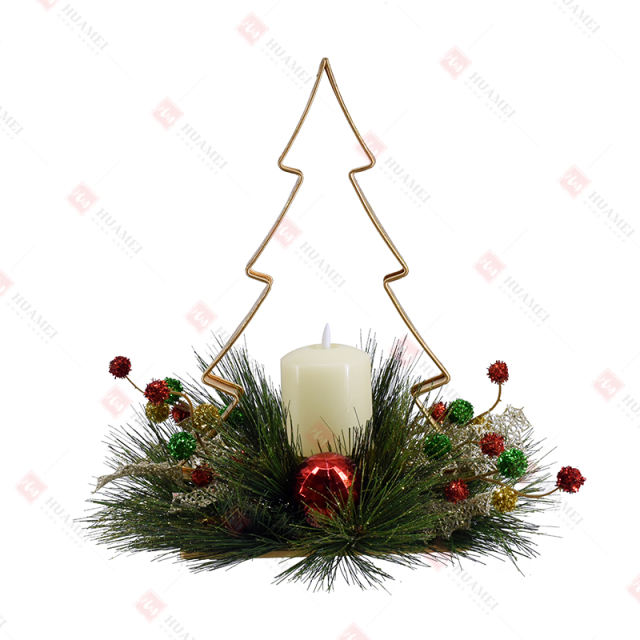Christmas tree pine needle LED candle holder