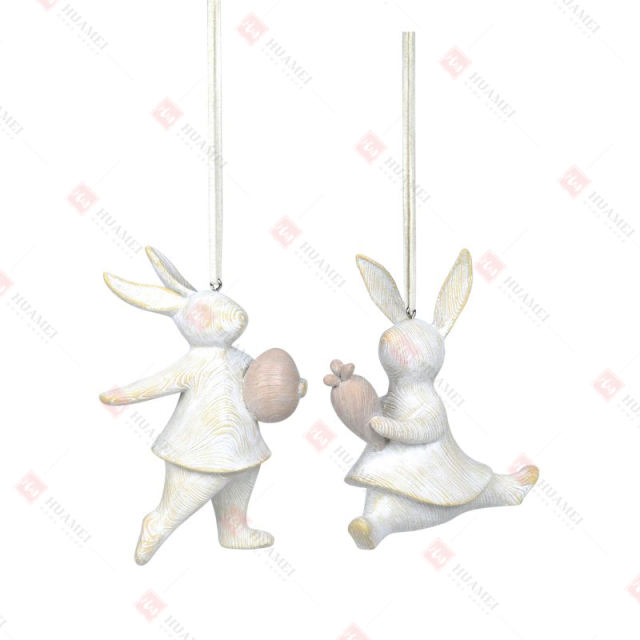 RESIN WOOD TURN BUNNY W/ EGG & CARROT ORNAMENT