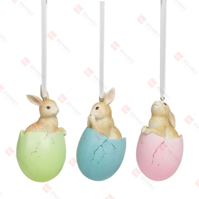 3 ASST., RESIN RABBIT SITTING ON EGG ORNAMENT