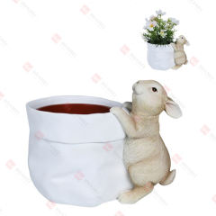 RESIN PAPER BAG PLANTER WITH BUNNY