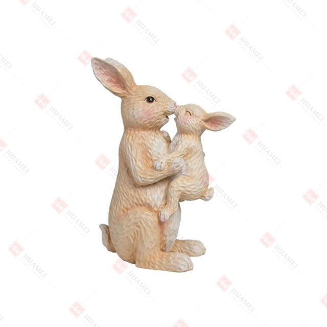 RESIN BUNNY MOM HUGING BABY TABLE DECO
