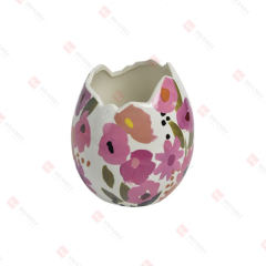 DOLOMITE EGG SHELL FLOWER POT WITH
FLOWER DECAL